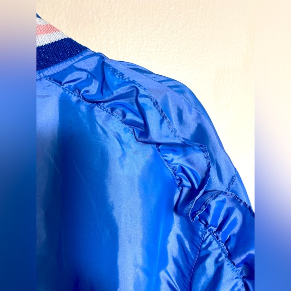 ASOS NWT Blue Parachute Parka Y2K/90s Jacket Ruffle Sleeves Long Shiny sz 8 - Picture 5 of 14
